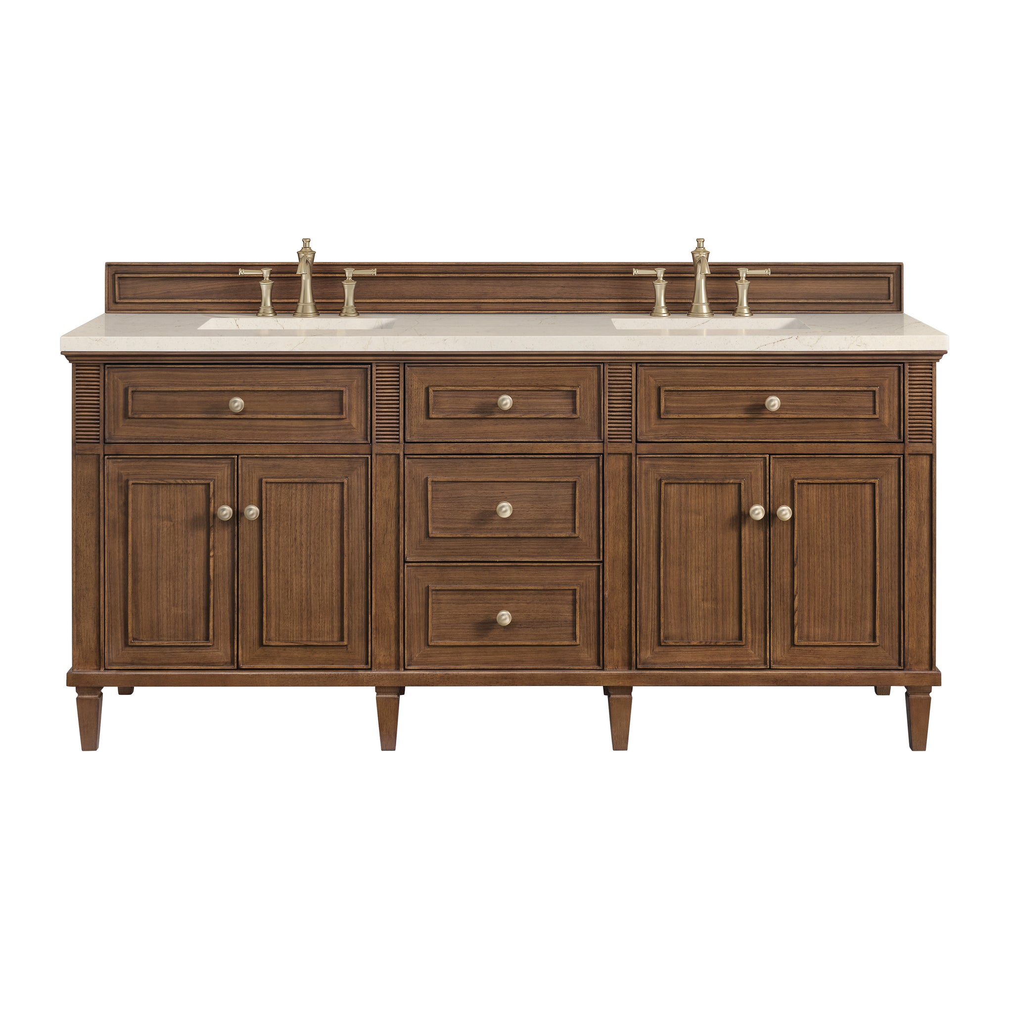 James Martin Lorelai 72" Double Bathroom Vanity, Mid-Century Walnut with Eternal Marfil countertop
