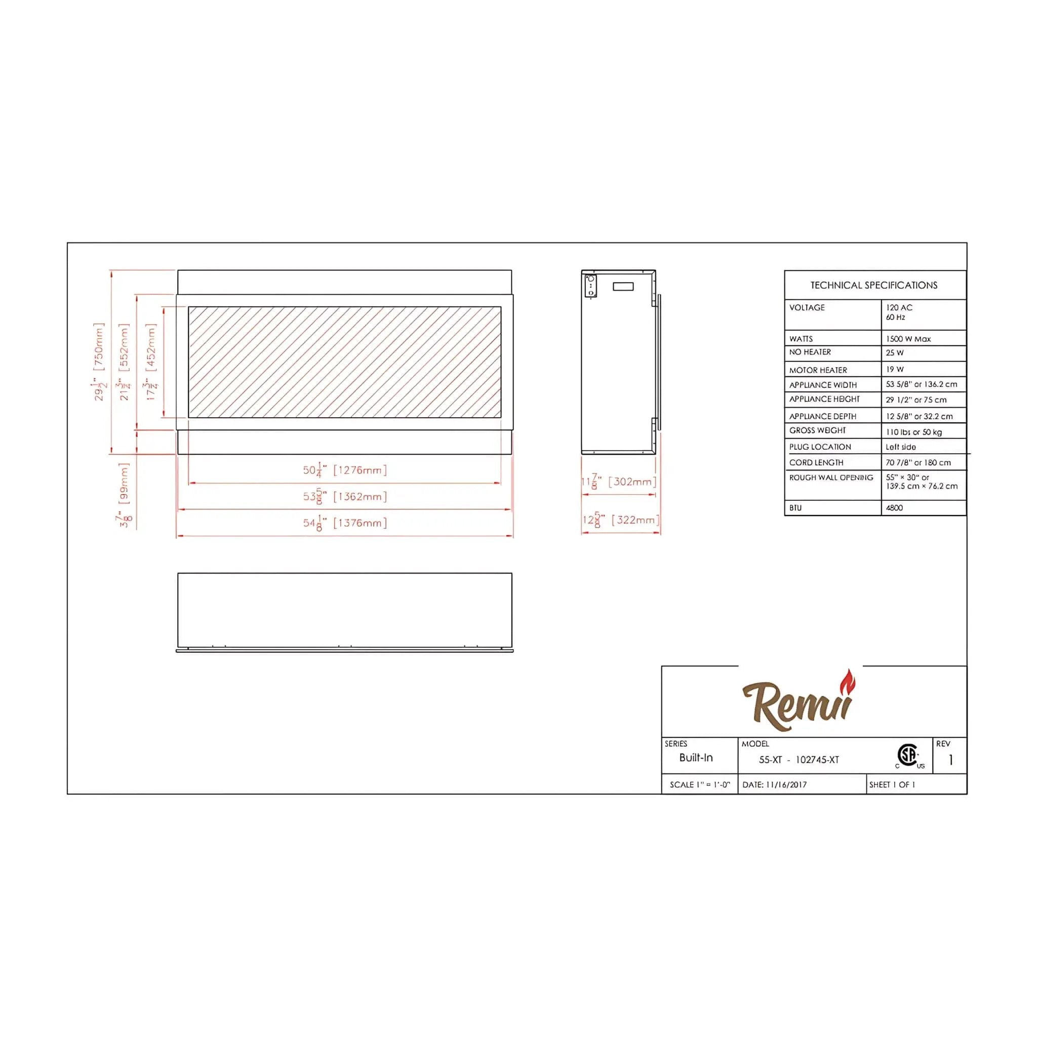 Remii Extra Tall 55-Inch Electric Fireplace With Remote Control [102755-XT] (SAK25578) by SAKSBY WHOLESALE