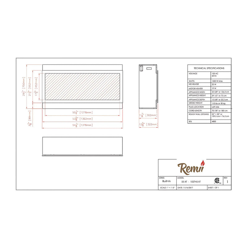 Remii Extra Tall 55-Inch Electric Fireplace With Remote Control [102755-XT] (SAK25578) by SAKSBY WHOLESALE