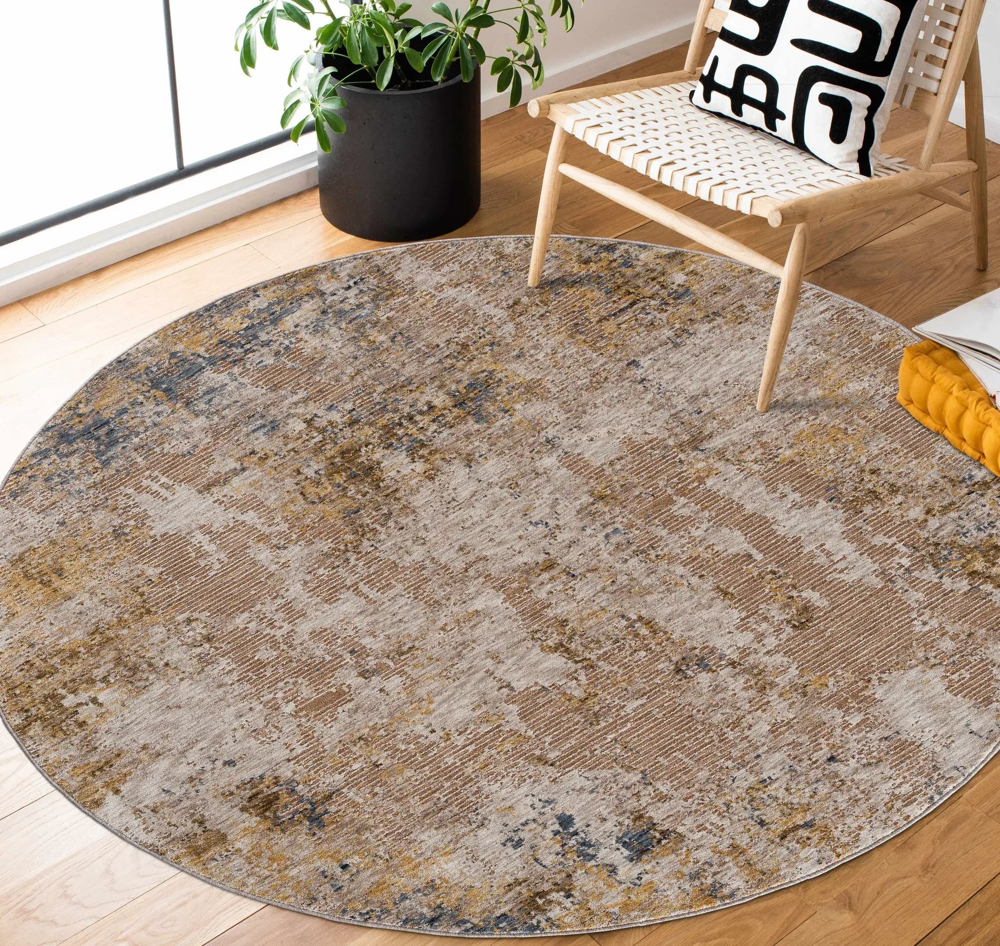 Meads Abstract Mustard Luxe Rug by Boutique Rugs