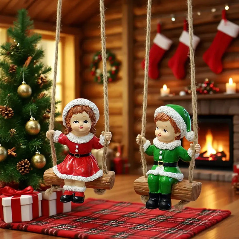 Resin Christmas Boy and Girl Pendant Decorations for Home Wall and Tree by House Of Avana