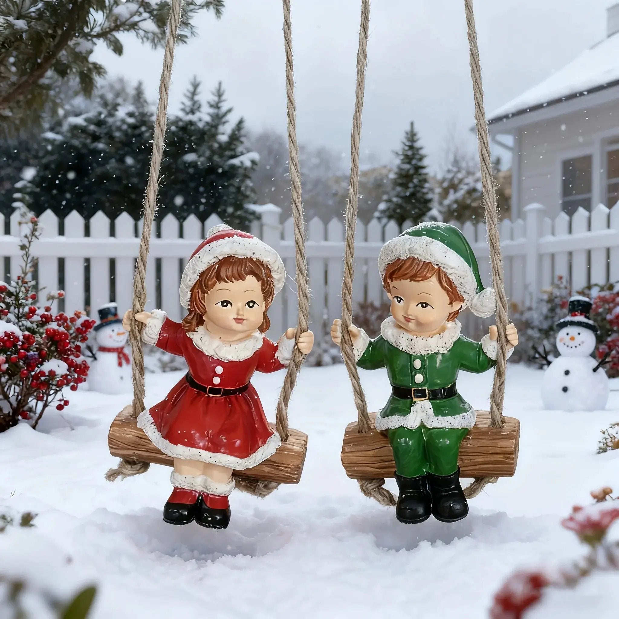 Resin Christmas Boy and Girl Pendant Decorations for Home Wall and Tree by House Of Avana