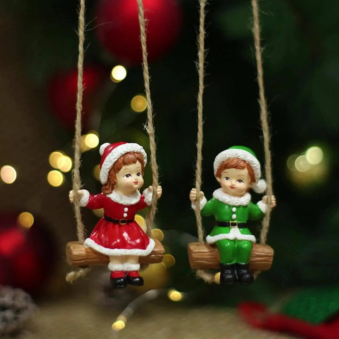 Resin Christmas Boy and Girl Pendant Decorations for Home Wall and Tree by House Of Avana
