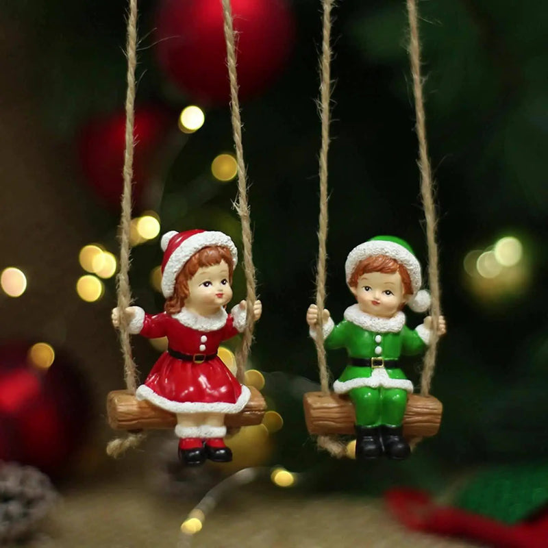 Resin Christmas Boy and Girl Pendant Decorations for Home Wall and Tree by House Of Avana