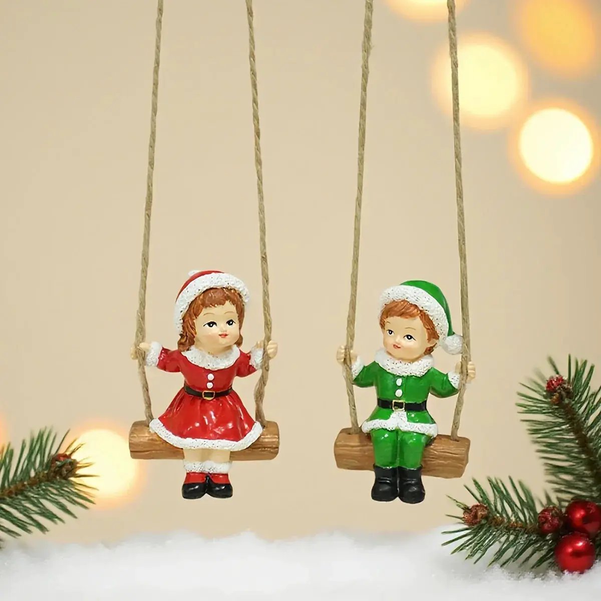 Resin Christmas Boy and Girl Pendant Decorations for Home Wall and Tree by House Of Avana