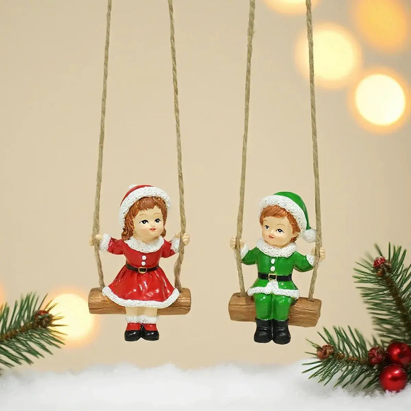 Resin Christmas Boy and Girl Pendant Decorations for Home Wall and Tree by House Of Avana