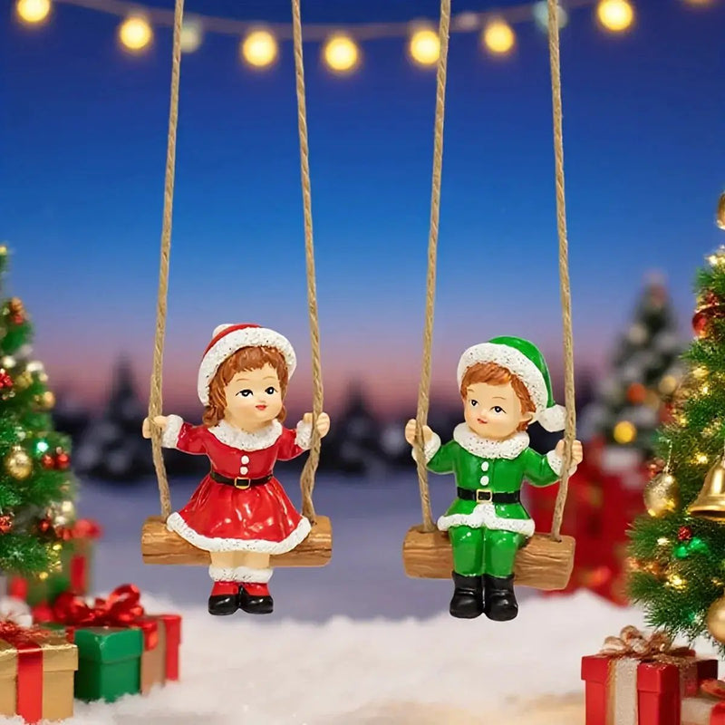 Resin Christmas Boy and Girl Pendant Decorations for Home Wall and Tree by House Of Avana