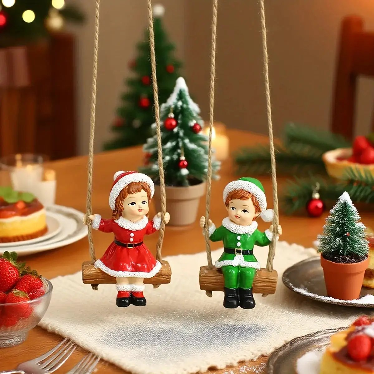 Resin Christmas Boy and Girl Pendant Decorations for Home Wall and Tree by House Of Avana