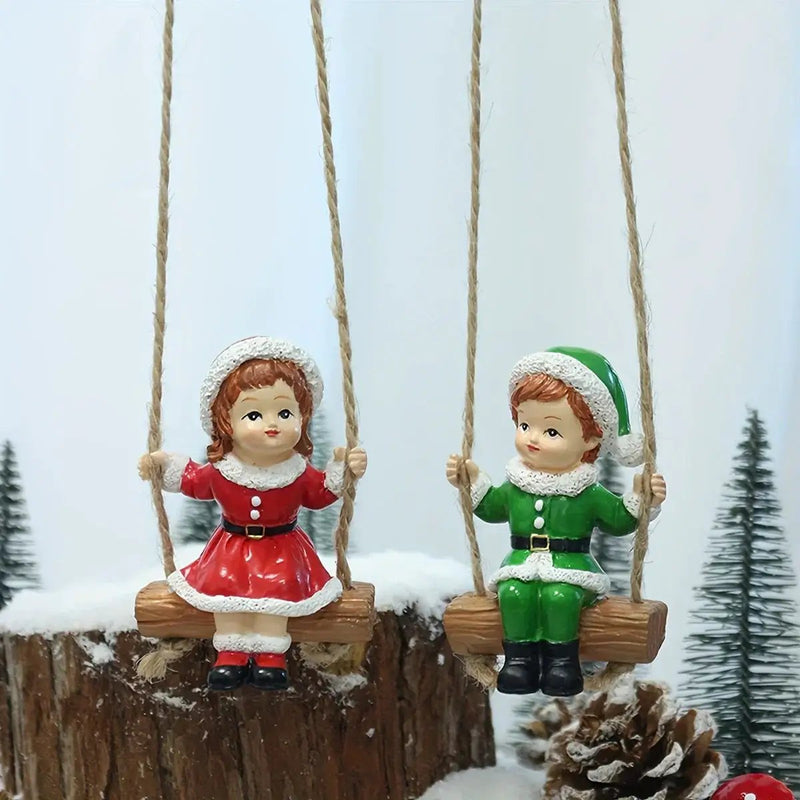 Resin Christmas Boy and Girl Pendant Decorations for Home Wall and Tree by House Of Avana