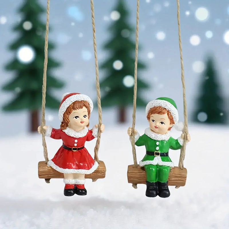 Resin Christmas Boy and Girl Pendant Decorations for Home Wall and Tree by House Of Avana
