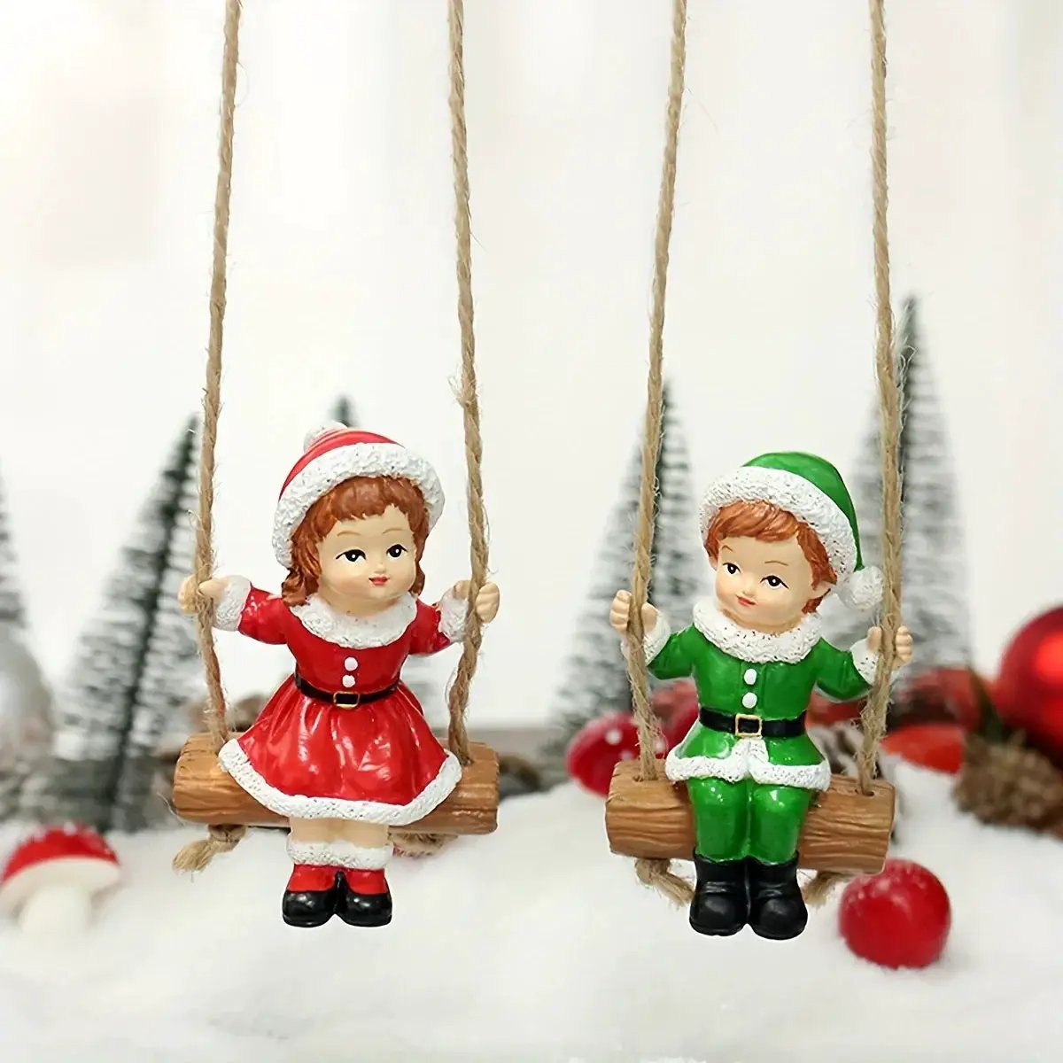Resin Christmas Boy and Girl Pendant Decorations for Home Wall and Tree by House Of Avana