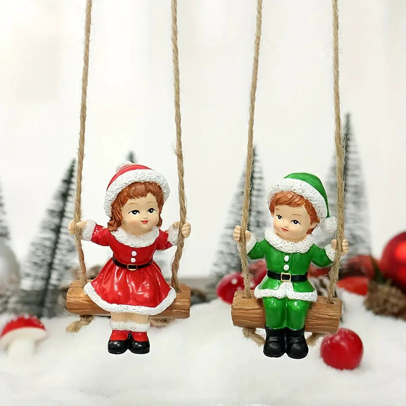 Resin Christmas Boy and Girl Pendant Decorations for Home Wall and Tree by House Of Avana