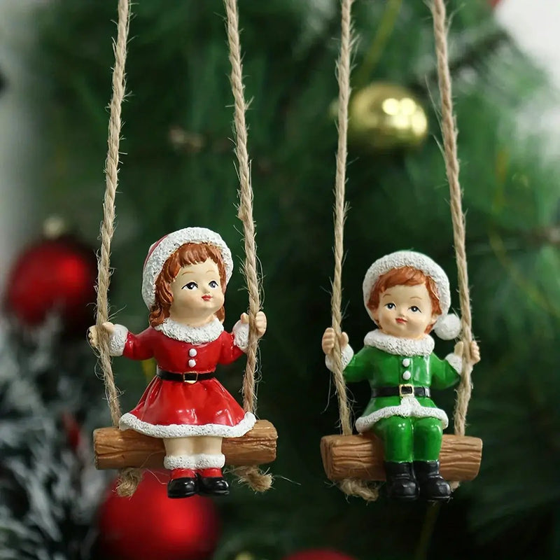 Resin Christmas Boy and Girl Pendant Decorations for Home Wall and Tree by House Of Avana