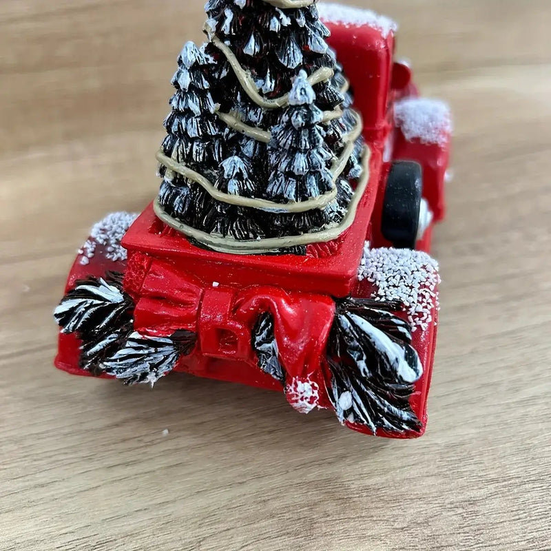 Resin Christmas Figurine Vintage Red Truck with Tree by House Of Avana