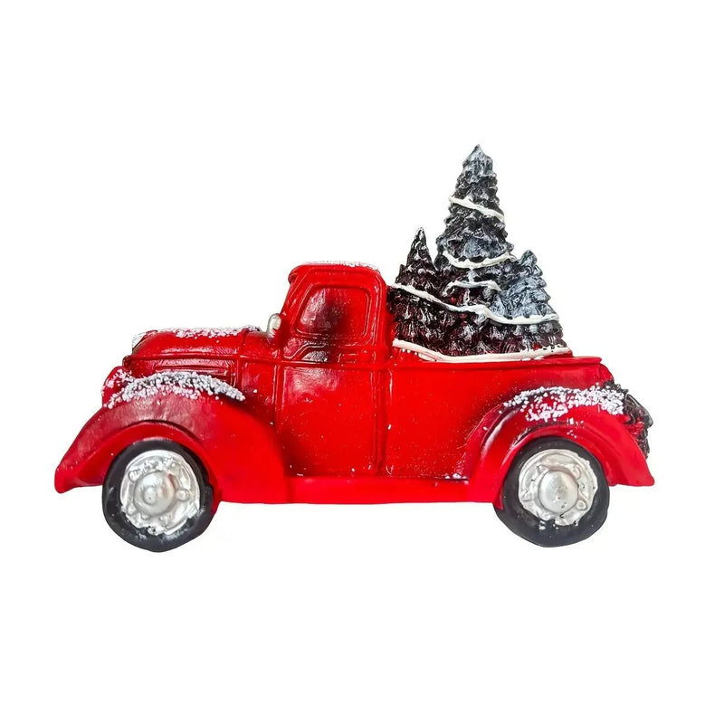 Resin Christmas Figurine Vintage Red Truck with Tree by House Of Avana