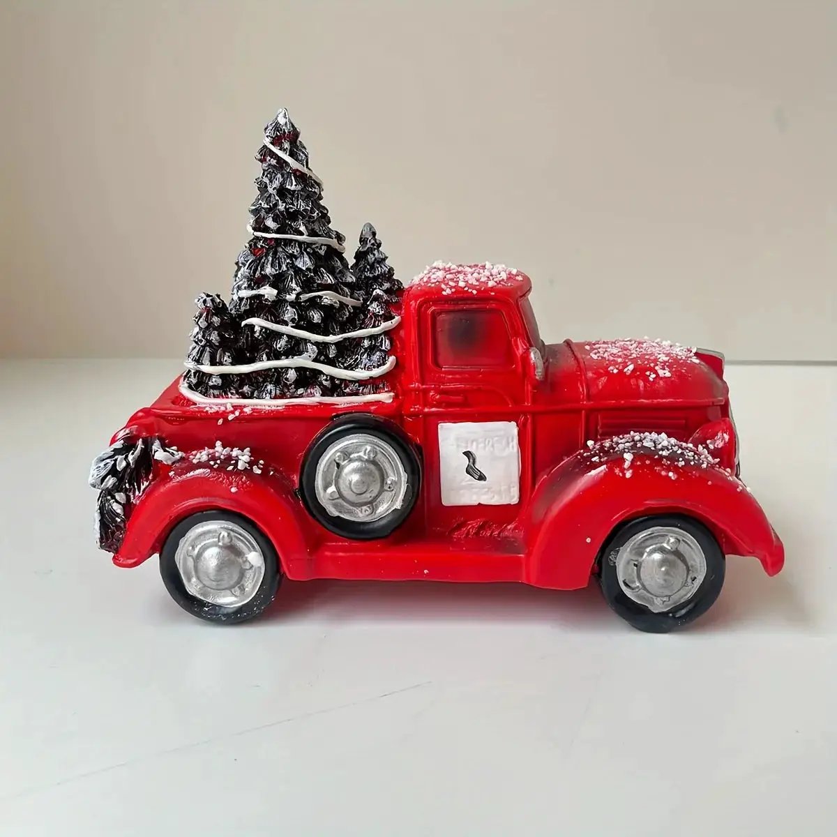 Resin Christmas Figurine Vintage Red Truck with Tree by House Of Avana