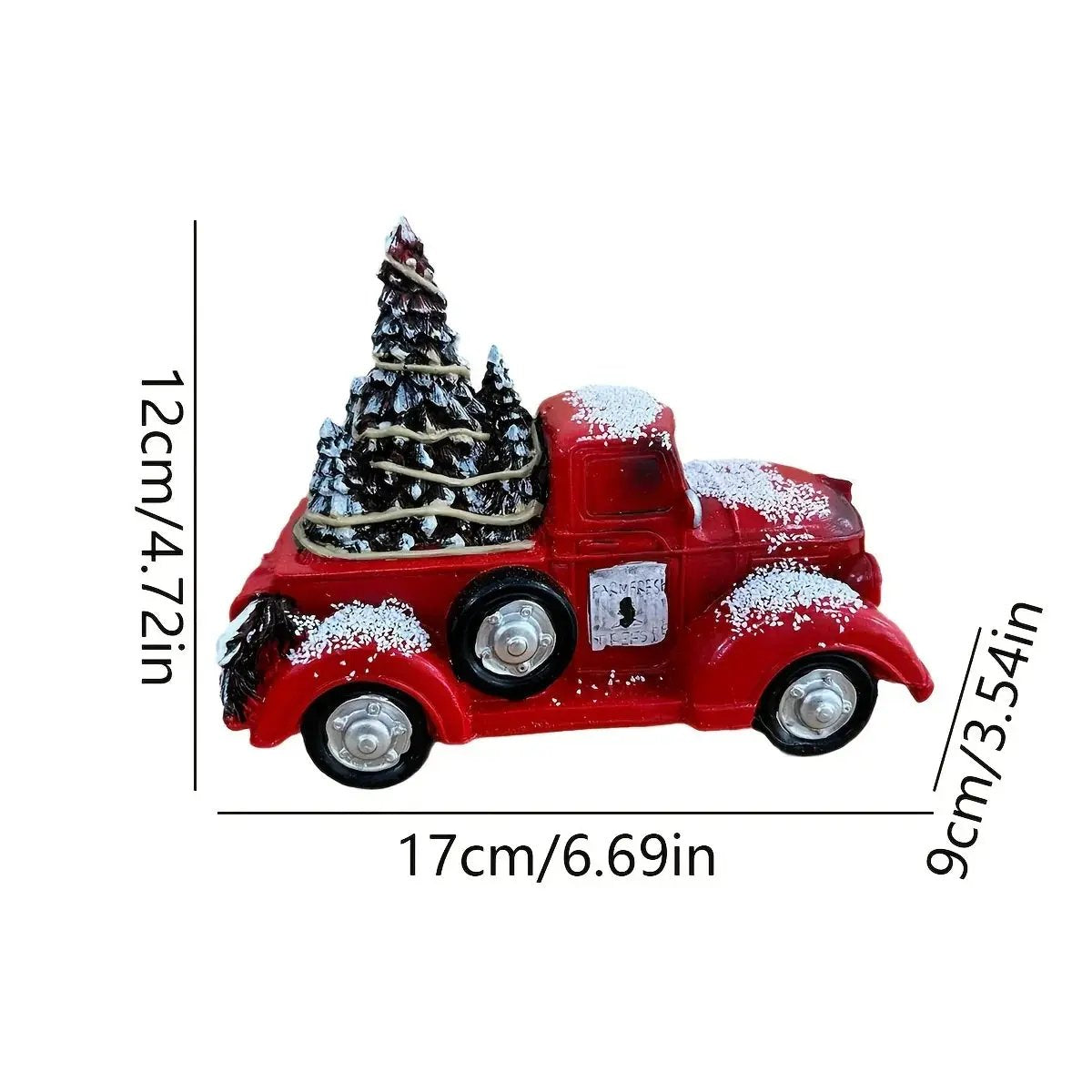 Resin Christmas Figurine Vintage Red Truck with Tree by House Of Avana
