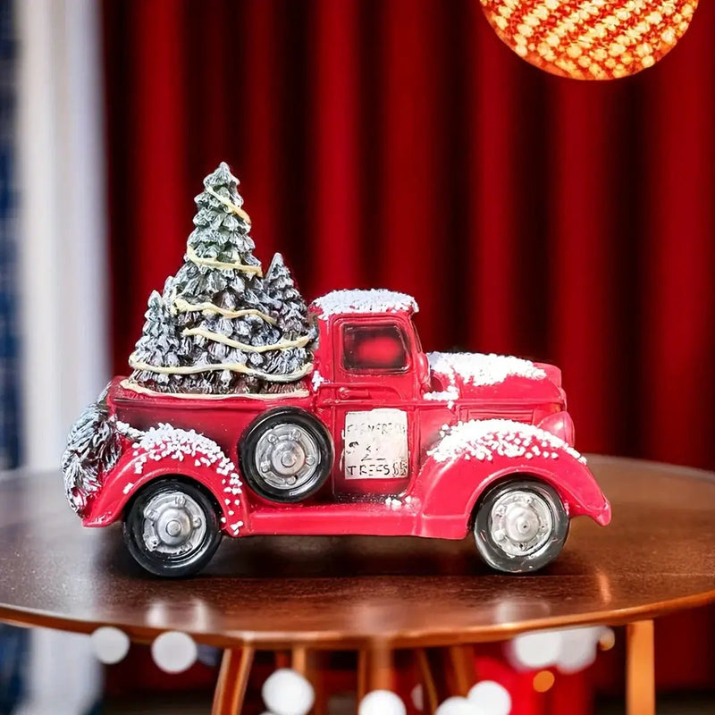 Resin Christmas Figurine Vintage Red Truck with Tree by House Of Avana