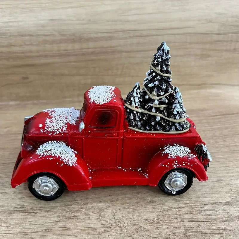 Resin Christmas Figurine Vintage Red Truck with Tree by House Of Avana