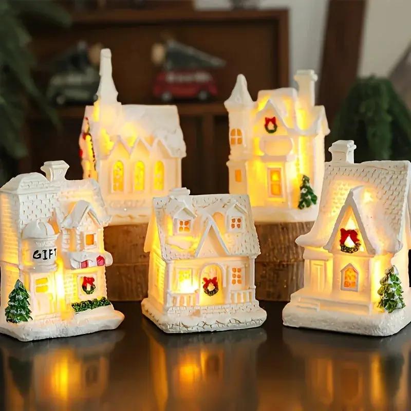 Resin Christmas House Lights, 5-Style Collectible Holiday Decorative Ornaments by House Of Avana
