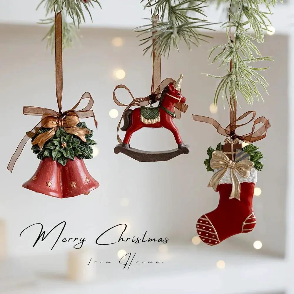 Resin Christmas Tree Decoration Pendants with Ribbons & Pine Cones by House Of Avana