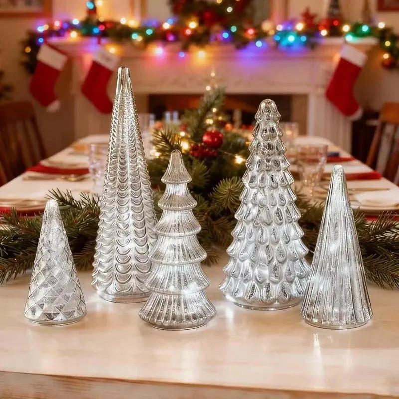 Resin Christmas Tree Statue Ornament Set of 5 Luminous Pieces by House Of Avana