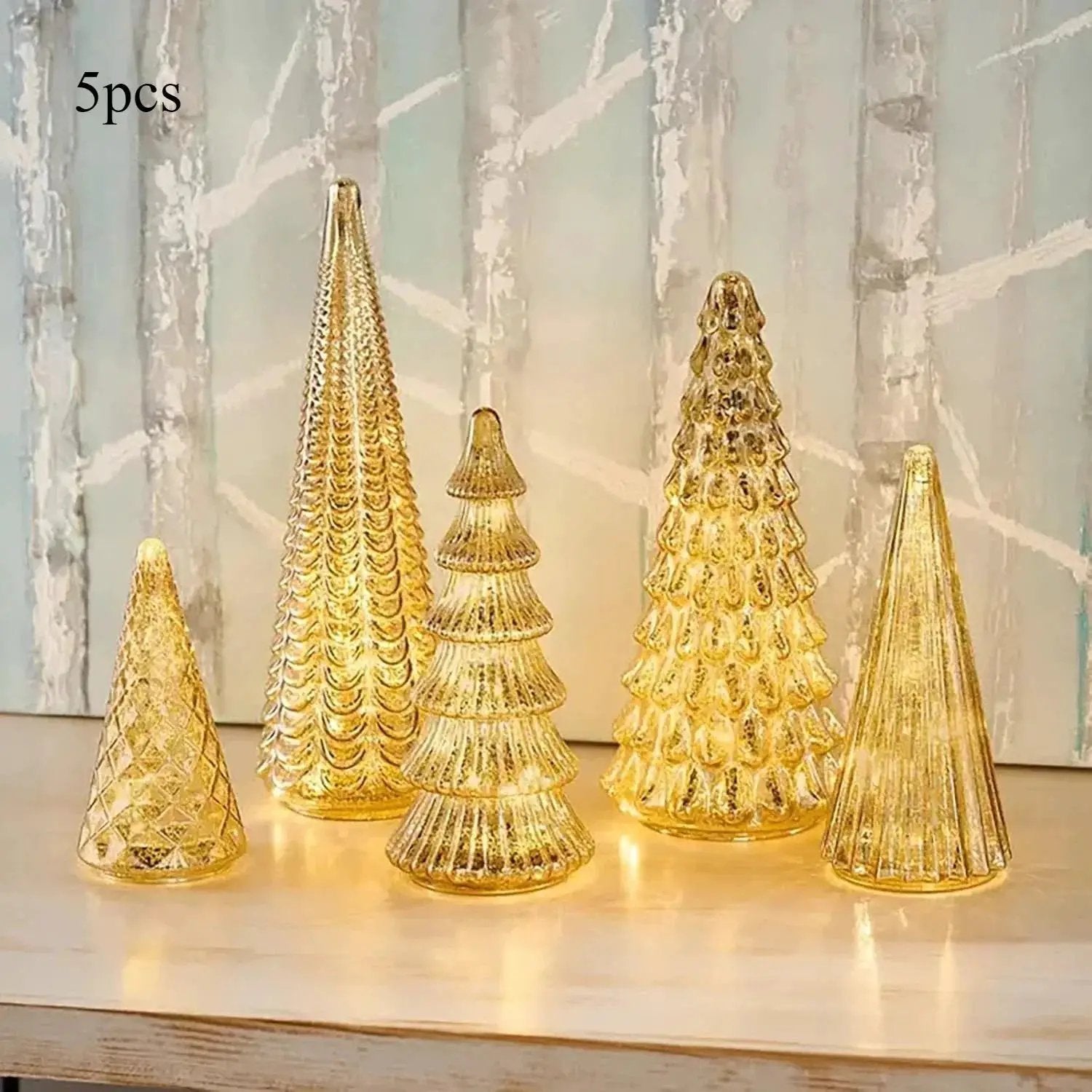 Resin Christmas Tree Statue Ornament Set of 5 Luminous Pieces by House Of Avana
