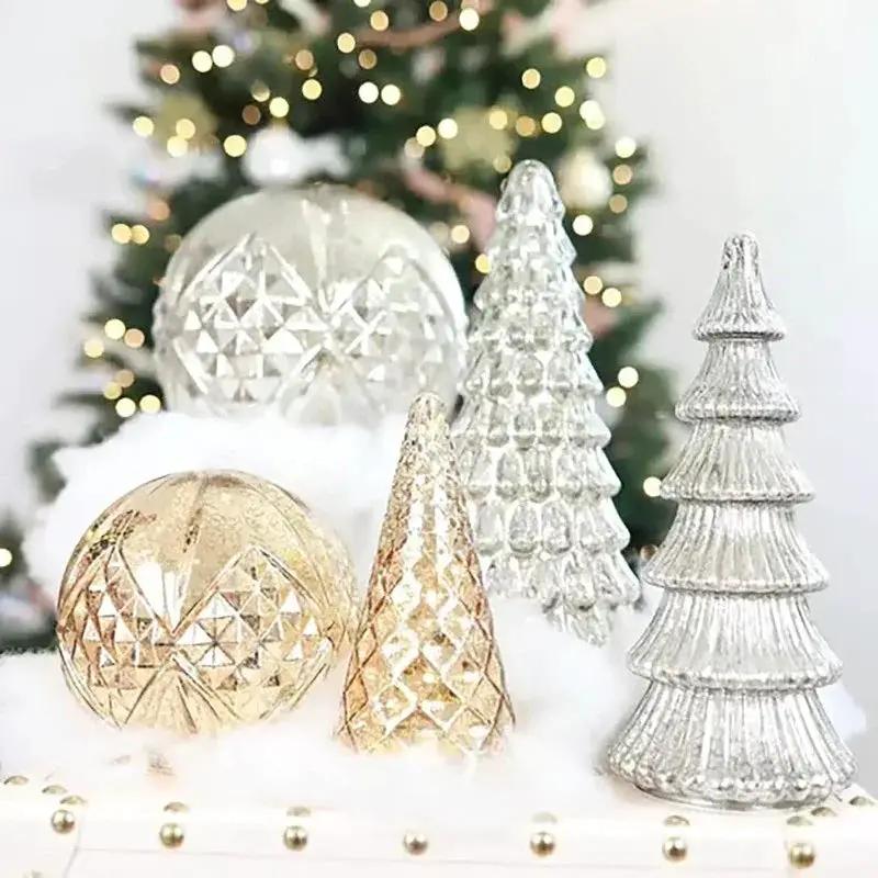Resin Christmas Tree Statue Ornament Set of 5 Luminous Pieces by House Of Avana
