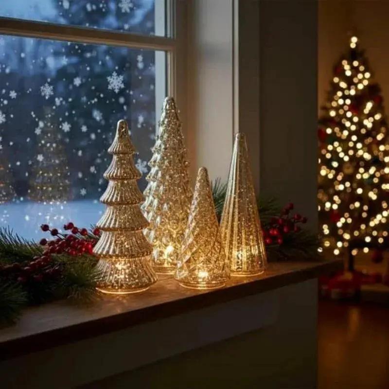 Resin Christmas Tree Statue Ornament Set of 5 Luminous Pieces by House Of Avana