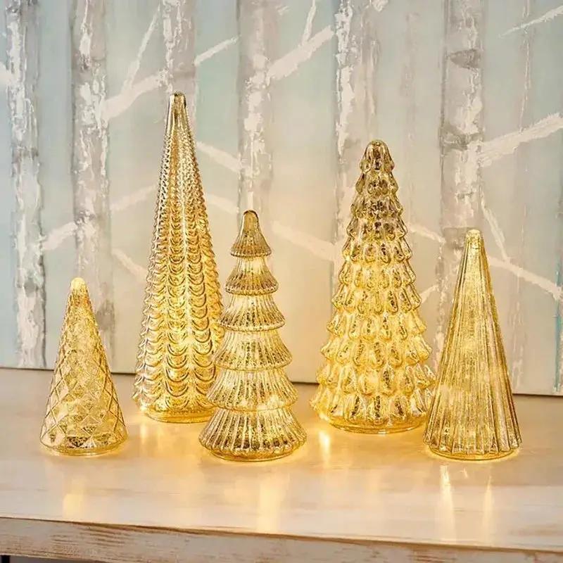 Resin Christmas Tree Statue Ornament Set of 5 Luminous Pieces by House Of Avana