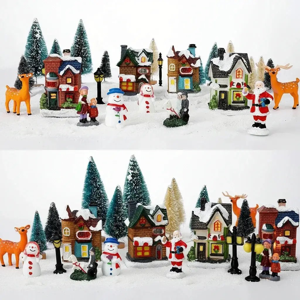 Resin Christmas Village Set with Lighted Snowy Houses by House Of Avana