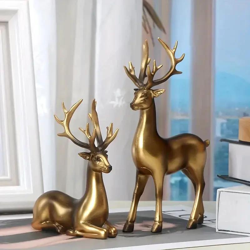 Resin Deer Figurines Black and Golden Color by House Of Avana