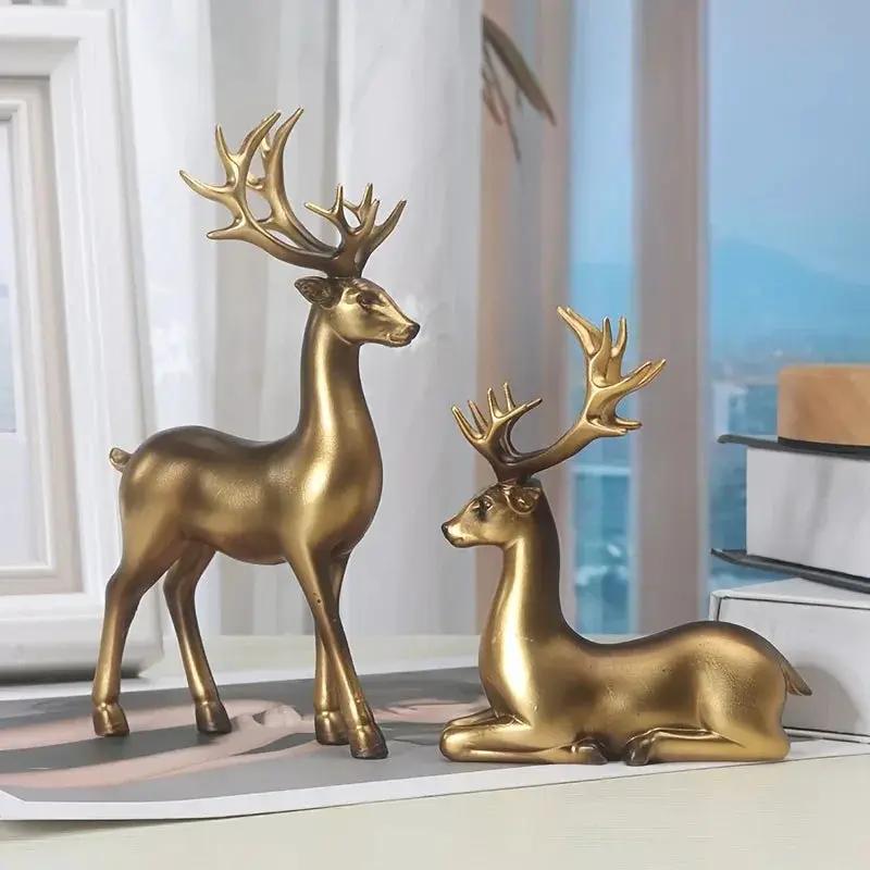 Resin Deer Figurines Black and Golden Color by House Of Avana