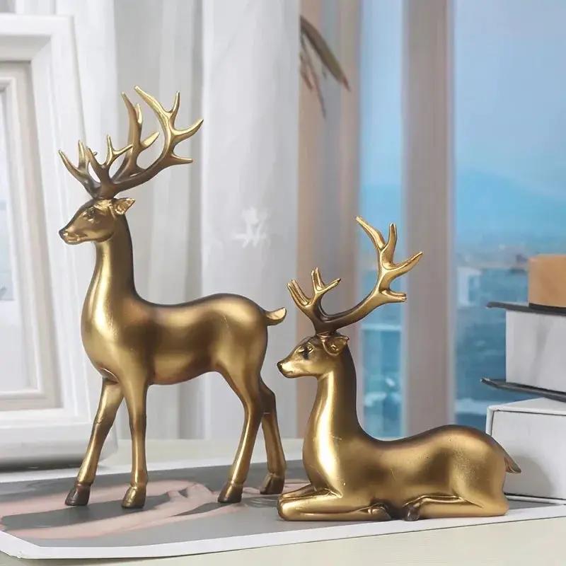 Resin Deer Figurines Black and Golden Color by House Of Avana