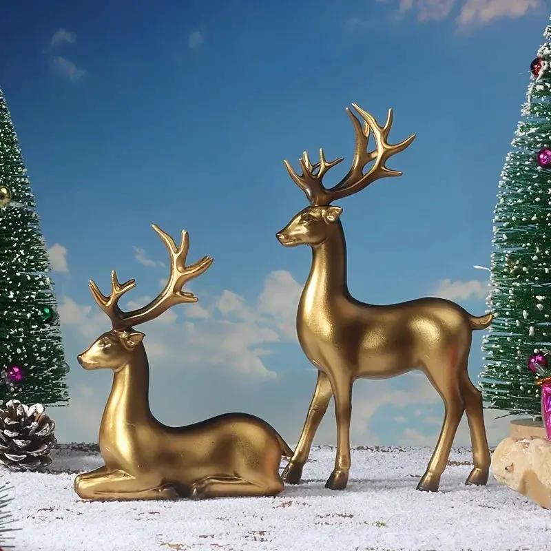 Resin Deer Figurines Black and Golden Color by House Of Avana