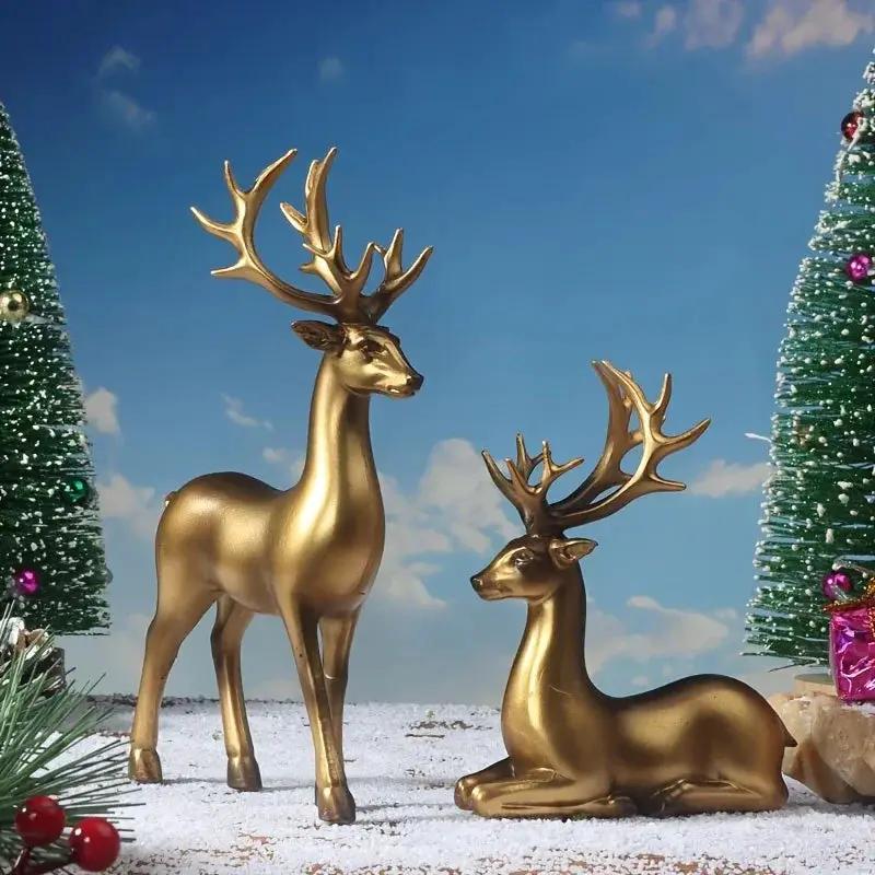 Resin Deer Figurines Black and Golden Color by House Of Avana