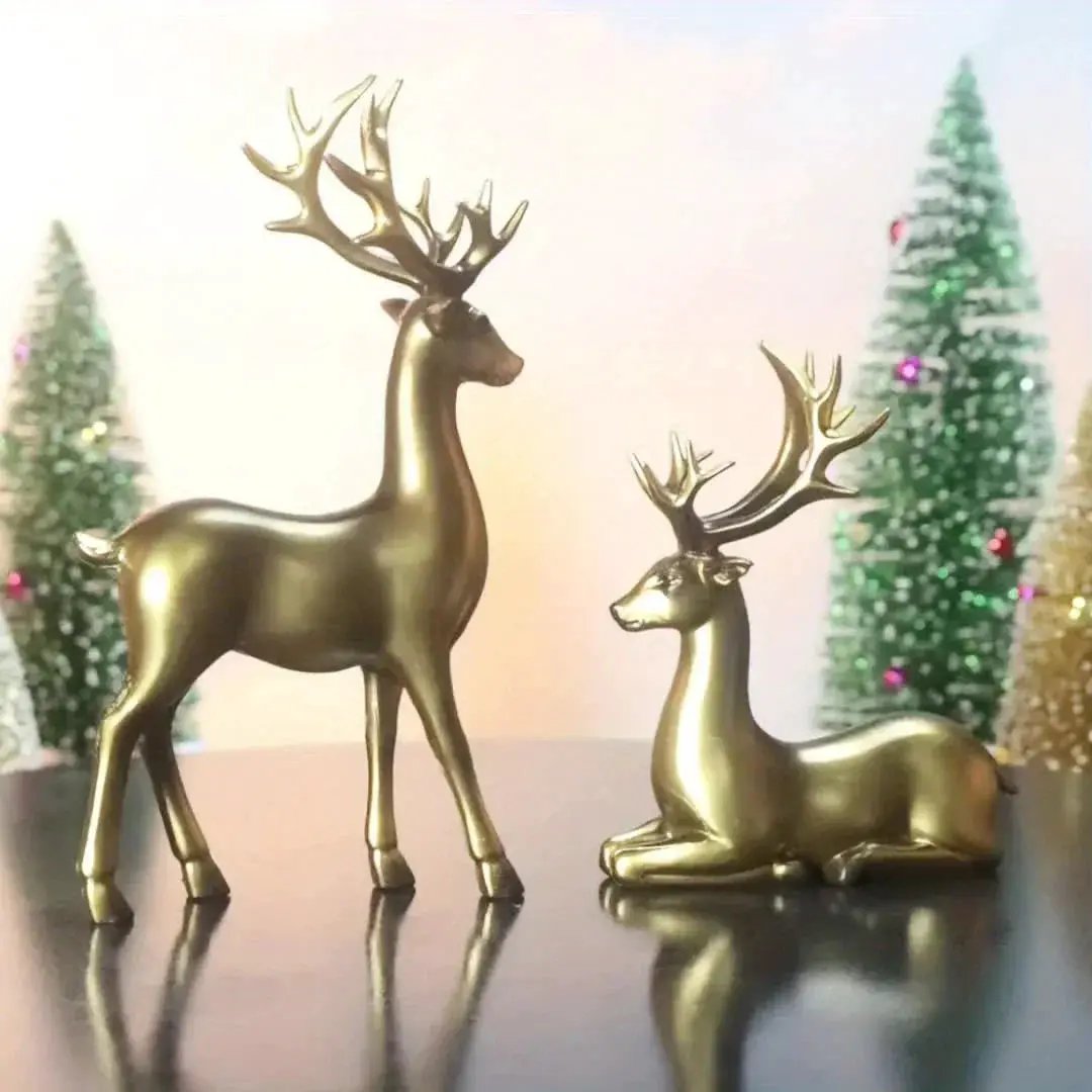Resin Deer Figurines Black and Golden Color by House Of Avana