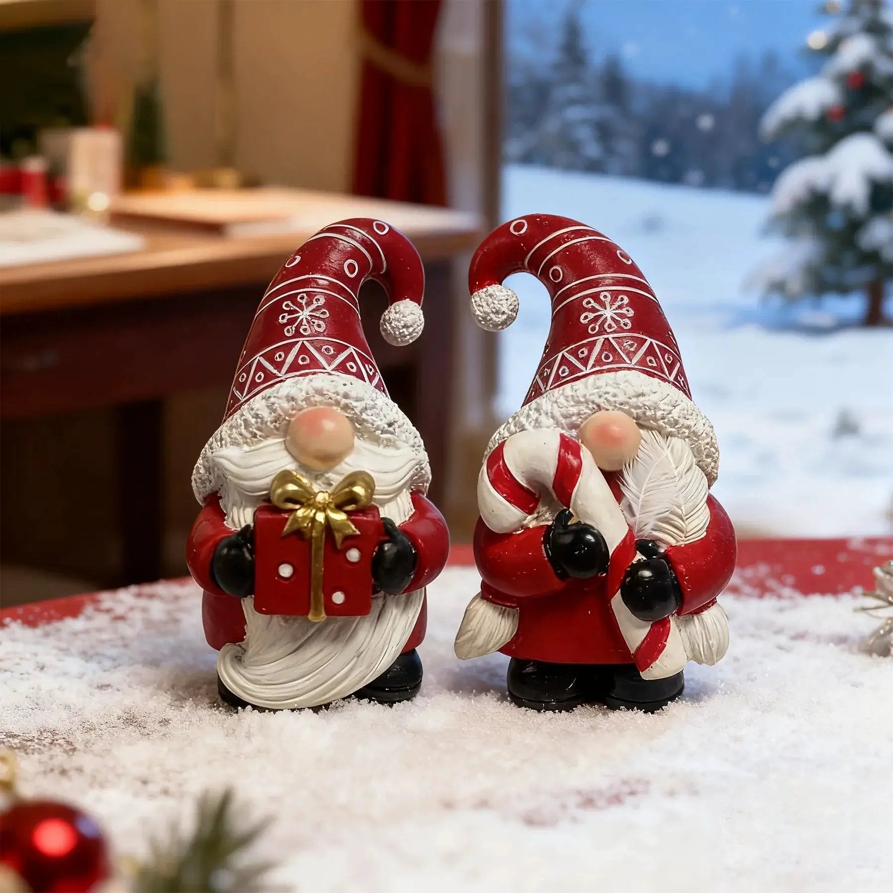 Resin Heart-Shaped Gnome Figurine with Red & White Gnomes and Black Arms by House Of Avana