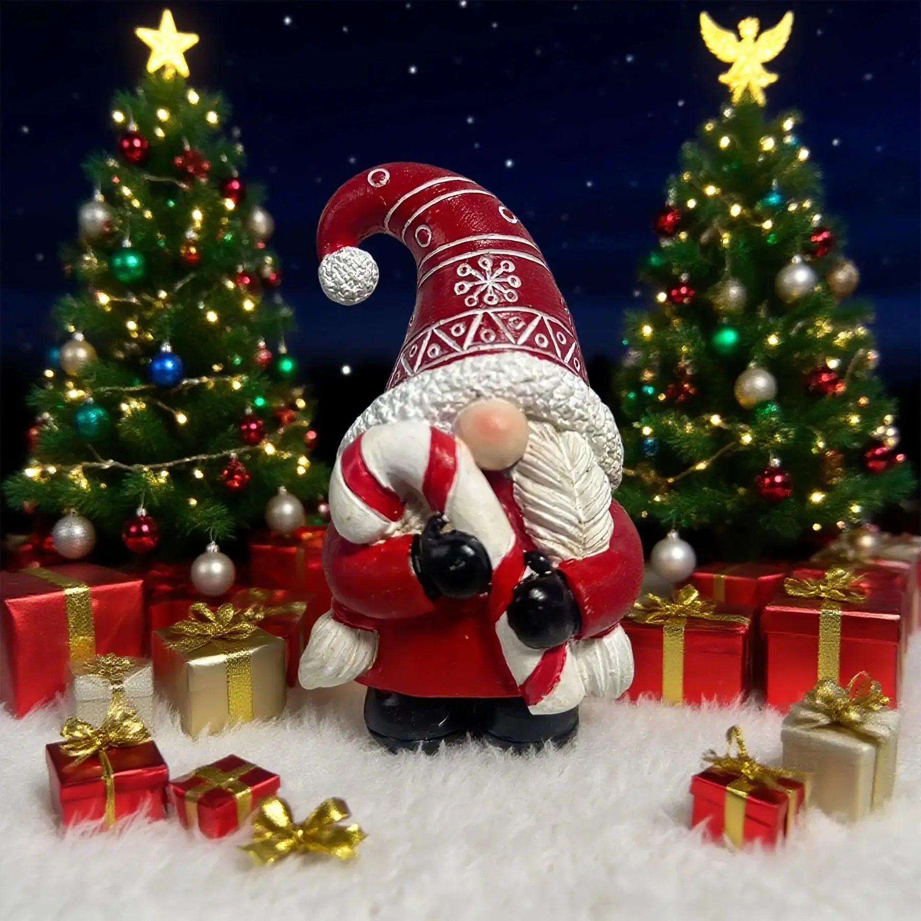 Resin Heart-Shaped Gnome Figurine with Red & White Gnomes and Black Arms by House Of Avana