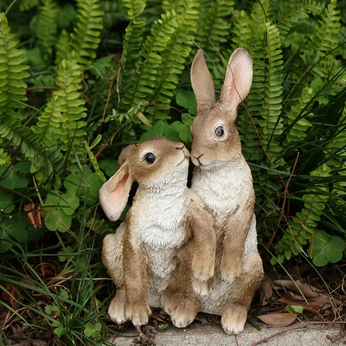 Resin Rabbit Couple Garden Statues for Patio and Balcony by House Of Avana