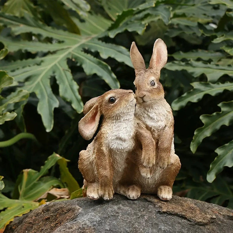 Resin Rabbit Couple Garden Statues for Patio and Balcony by House Of Avana