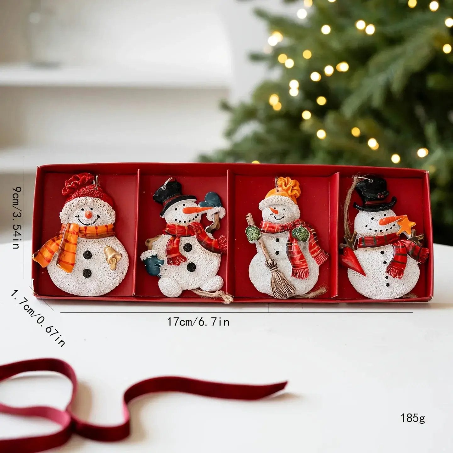 Resin Santa and Snowman Ornaments - 4pcs Red and Golden Christmas Tree Decorations by House Of Avana