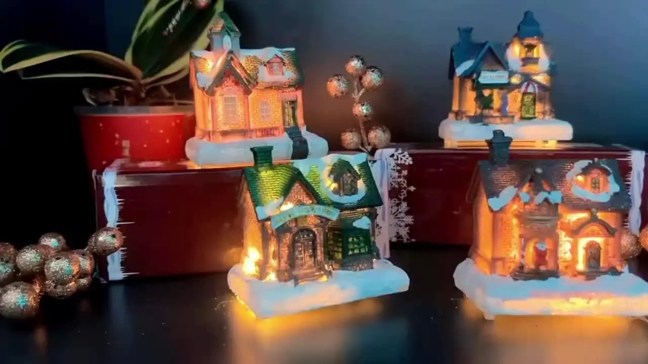 Resin Small House Micro Landscape Christmas Decoration with Luminous Effect by House Of Avana