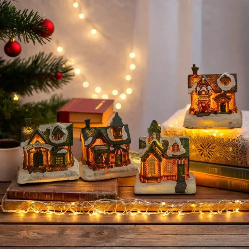 Resin Small House Micro Landscape Christmas Decoration with Luminous Effect by House Of Avana