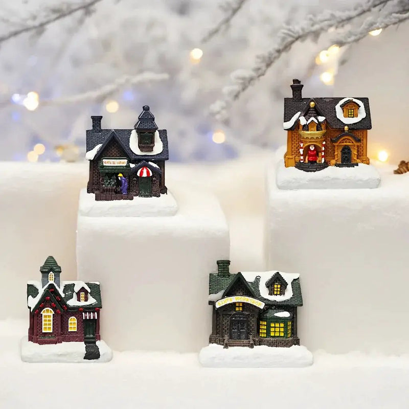 Resin Small House Micro Landscape Christmas Decoration with Luminous Effect by House Of Avana