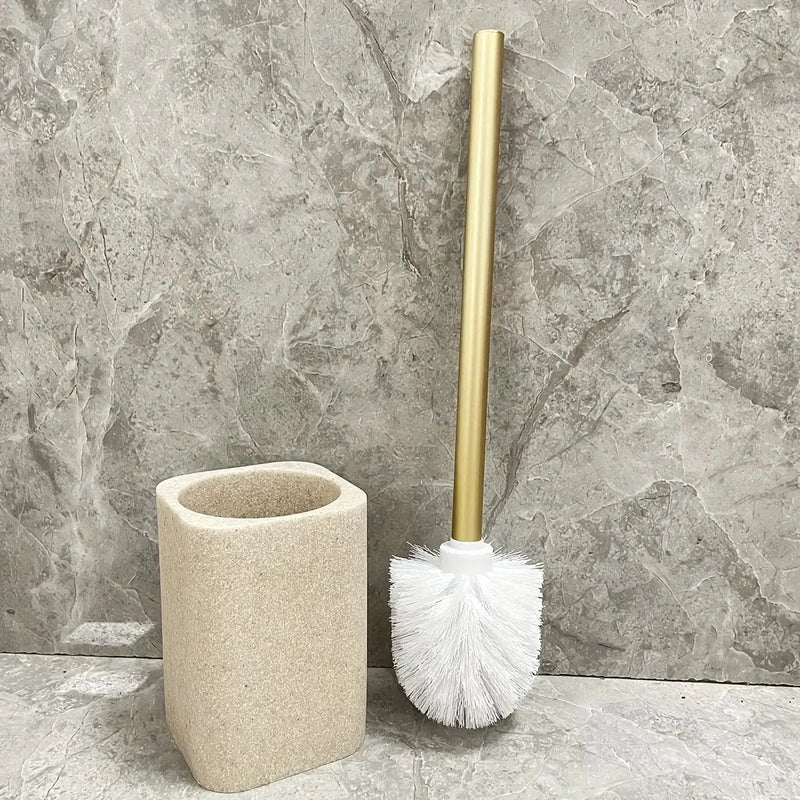 Resin White Marble Toilet Brush Holder with Handle, Reusable Floor Mount Bathroom Accessory, Hard Solid Project, No Electricity Needed - Ideal Christmas Gift by House Of Avana
