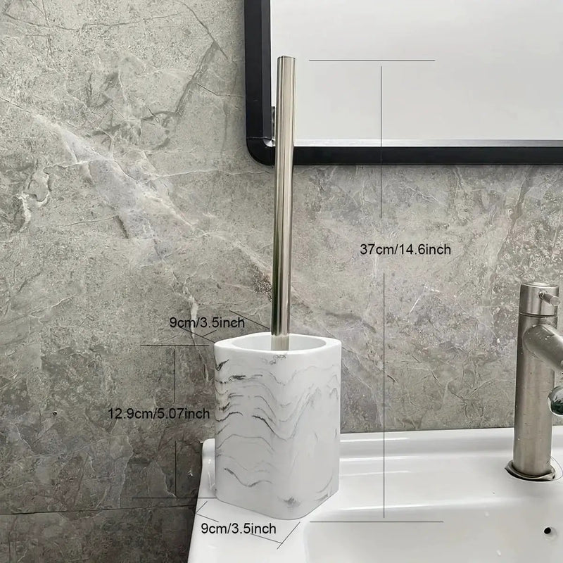 Resin White Marble Toilet Brush Holder with Handle, Reusable Floor Mount Bathroom Accessory, Hard Solid Project, No Electricity Needed - Ideal Christmas Gift by House Of Avana