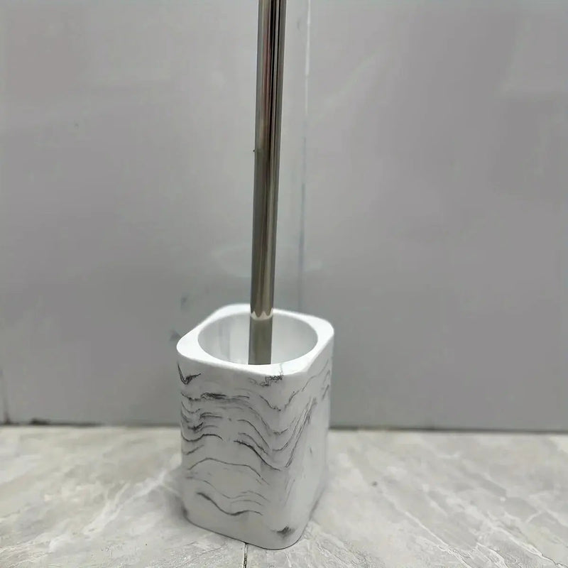 Resin White Marble Toilet Brush Holder with Handle, Reusable Floor Mount Bathroom Accessory, Hard Solid Project, No Electricity Needed - Ideal Christmas Gift by House Of Avana