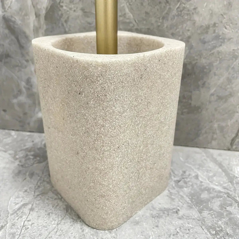 Resin White Marble Toilet Brush Holder with Handle, Reusable Floor Mount Bathroom Accessory, Hard Solid Project, No Electricity Needed - Ideal Christmas Gift by House Of Avana