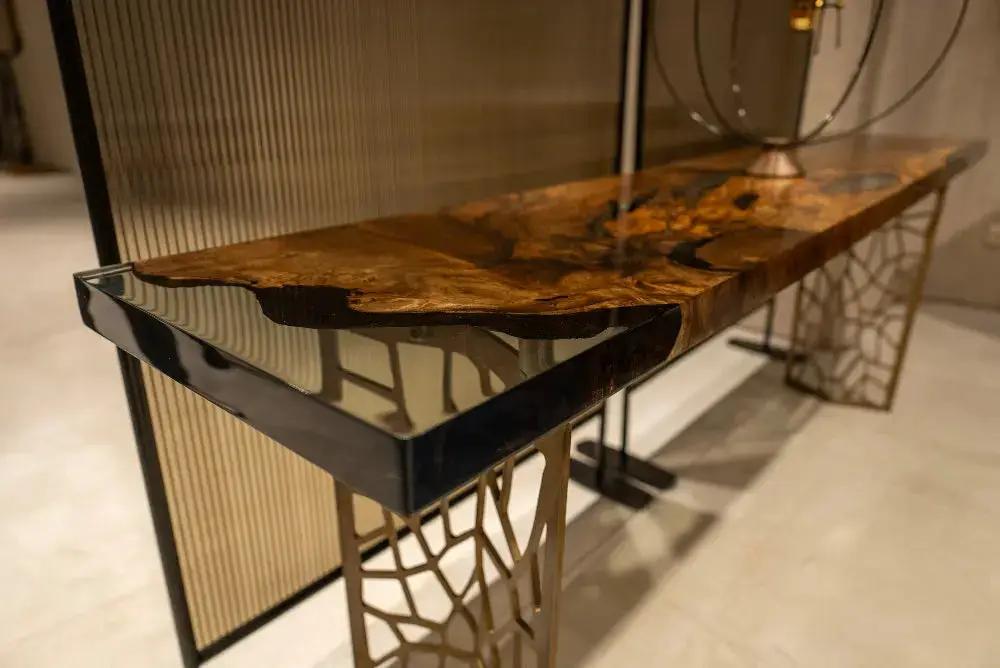 Walnut wood and resin sofa & entry table | Voronoi collection, photo 10 of 10